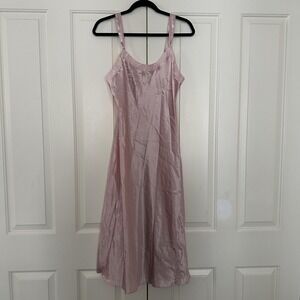 Morgan Taylor Chemise Gown Womens Medium Pink Satin Adjustable Strap Nightgown